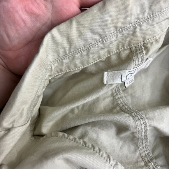 Ann Taylor Loft Jacket M Tan Khaki Button Pockets Beige Coat Lightweight Tie - Picture 12 of 14